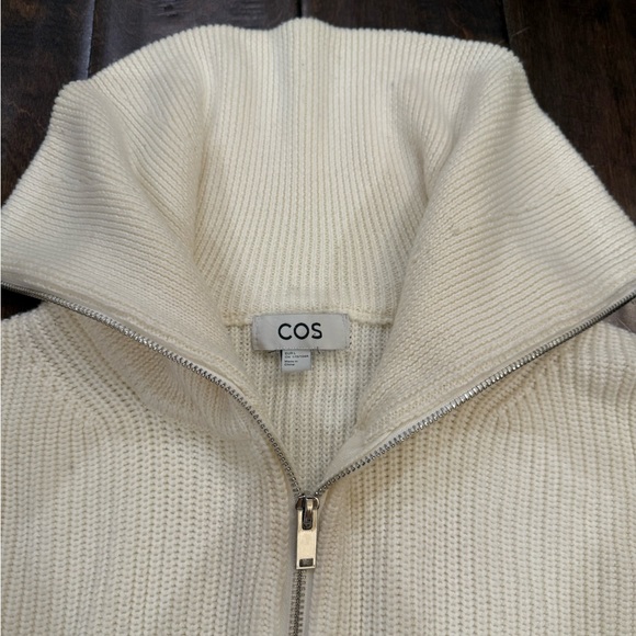 COS Wool and Cotton Half-Zip Jumper Quarter Zip Sweater Black Cream size Large - Picture 5 of 9